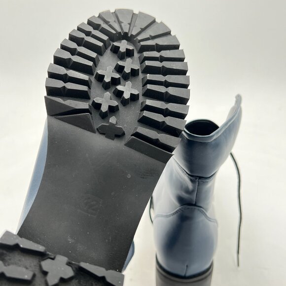 YDN Blue Round Toe Lug Sole Trendy Lace Up Chunky Low Heel Combat Ankle Boots - Picture 6 of 8